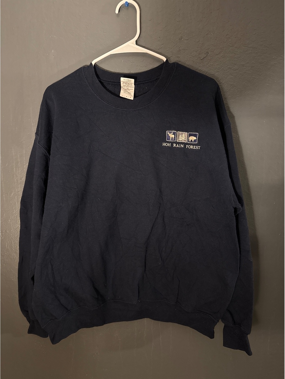 Gildan Heavy Blend Navy Blue Hoh Rain Forest Sweatshirt Size L